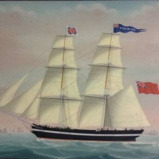Local Whitehaven ship painted on glass 